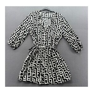 Zara Dress Women Black White Geometric Chain Print Button Front Mini Large